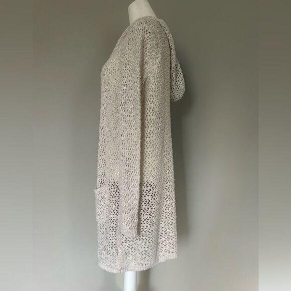 Cynthia Rowley Women’s Cream Knit Open Front Hooded Cardigan Sweater Medium - Picture 2 of 12